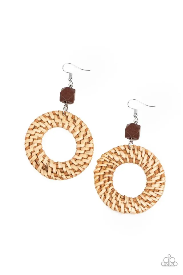Paparazzi Earring ~ Wildly Wicker - Brown