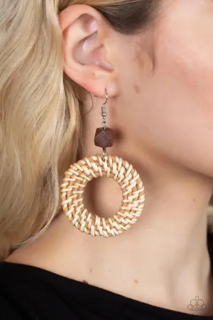 Paparazzi Earring ~ Wildly Wicker - Brown