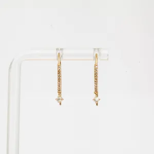 Pavé Diamond Bar & Dangling Diamond Short Wire Threader Earrings