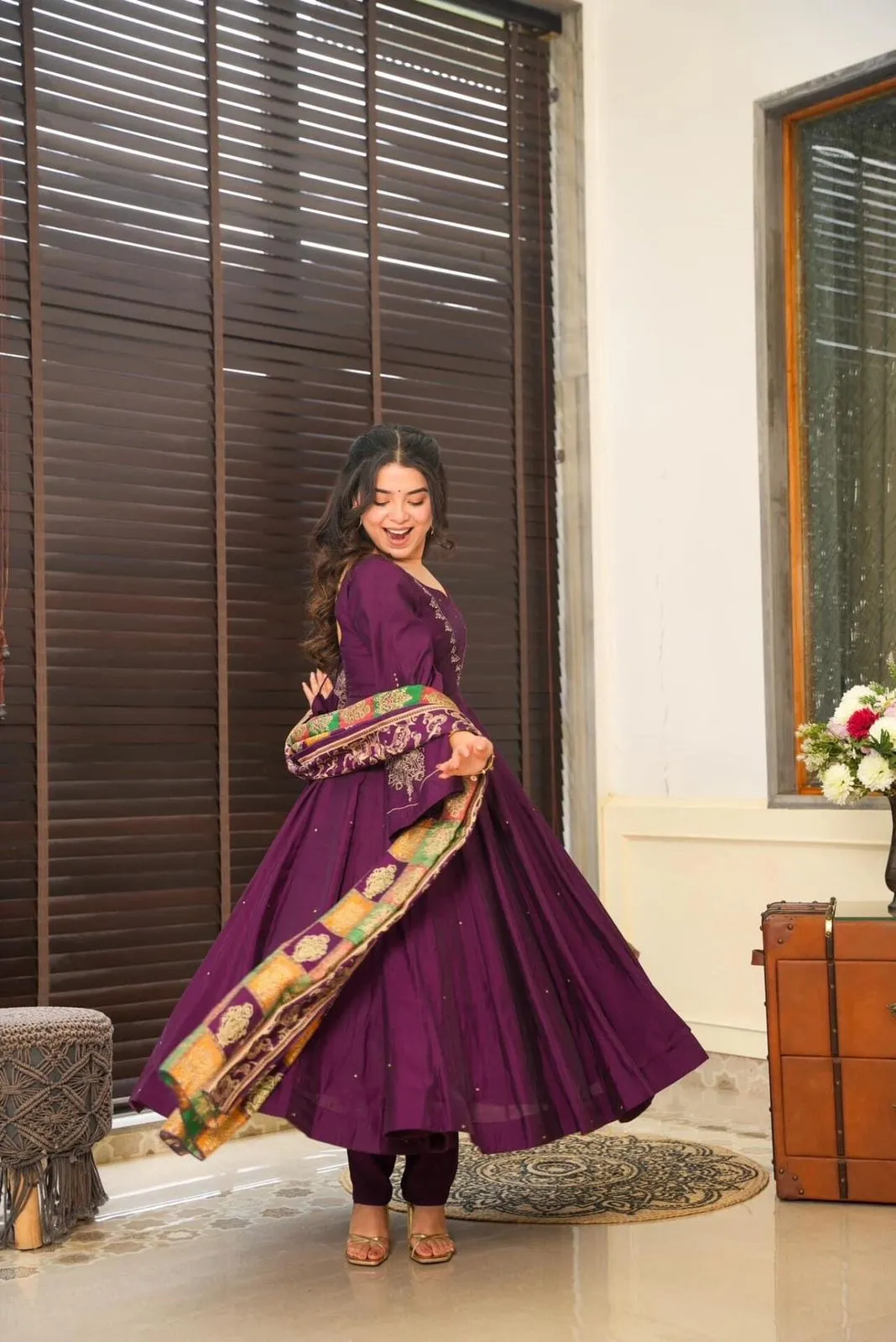 Pure Chinnon With Embroidery Sequence Work Gown And Dupatta Set