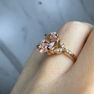 "Kristina" Fancy Vivid Pink Oval Cut and Marquise Diamond Shoulder Engagement Ring