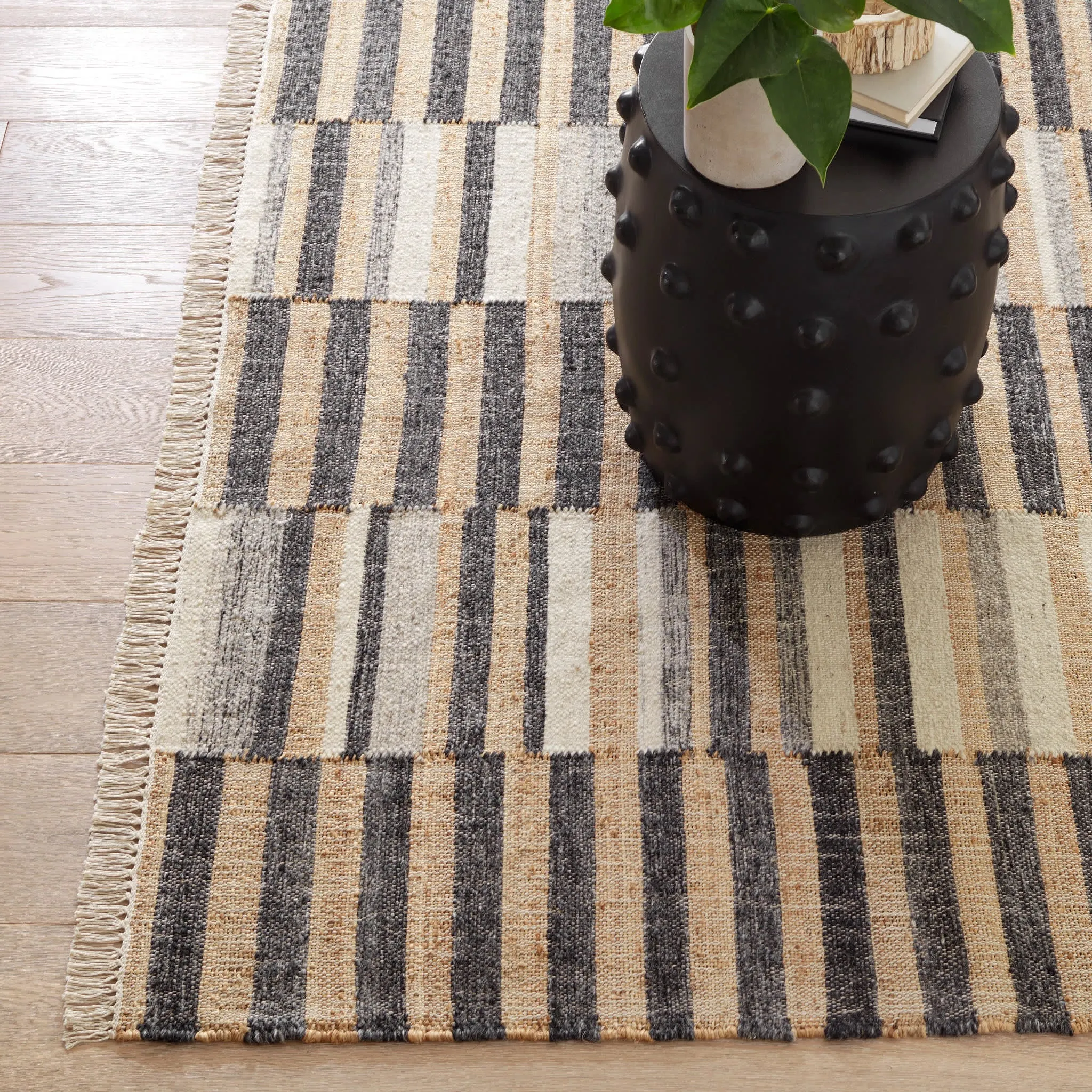 Ravel Stripe Black Handwoven Wool Rug Swatch