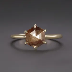 ROSE CUT DIAMOND SOLITAIRE RING RUSTIC RED RUST GALAXY HEXAGON 14k YELLOW GOLD