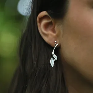 Rowan Two-Leaf Drop Earrings in Frost Enamel with Cubic Zirconia