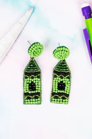 SALE! Green Crayon Seed Bead Earrings