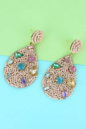 SALE! Multi-Color Gemstone and Peach Seed Bead Teardrop Earrings