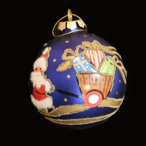 Santas Cart – Hand Painted Glass Bauble – 10cm