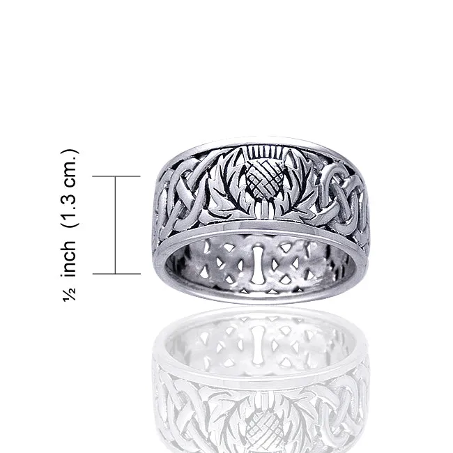 Scottish Thistle Celtic Knot Wedding Band Sterling Silver Ring