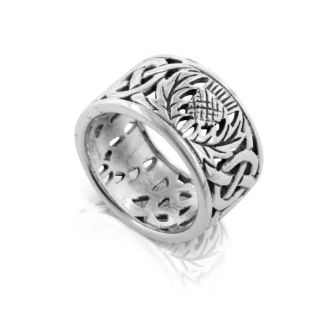 Scottish Thistle Celtic Knot Wedding Band Sterling Silver Ring