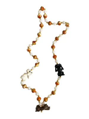 See No Evil Hear No Evil Dog Trio on Orange and Pearl Specialty Bead