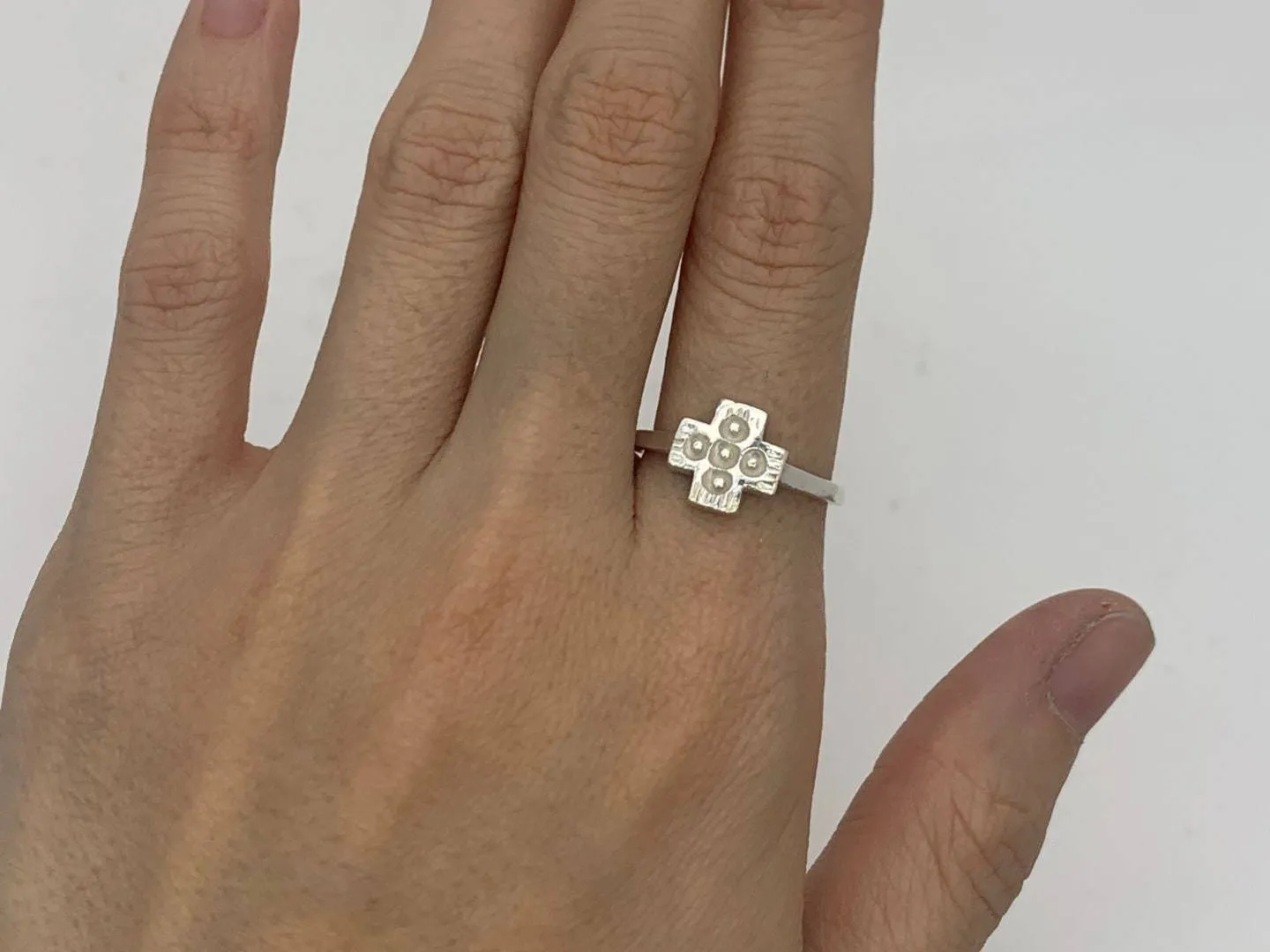 Silver Cross Ring - Cross Band - Dotted Cross Ring
