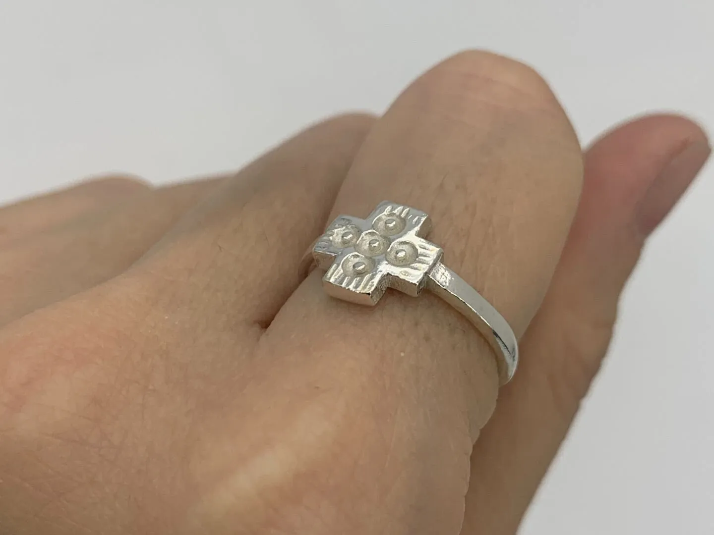 Silver Cross Ring - Cross Band - Dotted Cross Ring