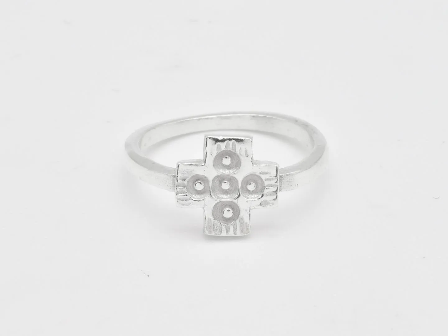 Silver Cross Ring - Cross Band - Dotted Cross Ring