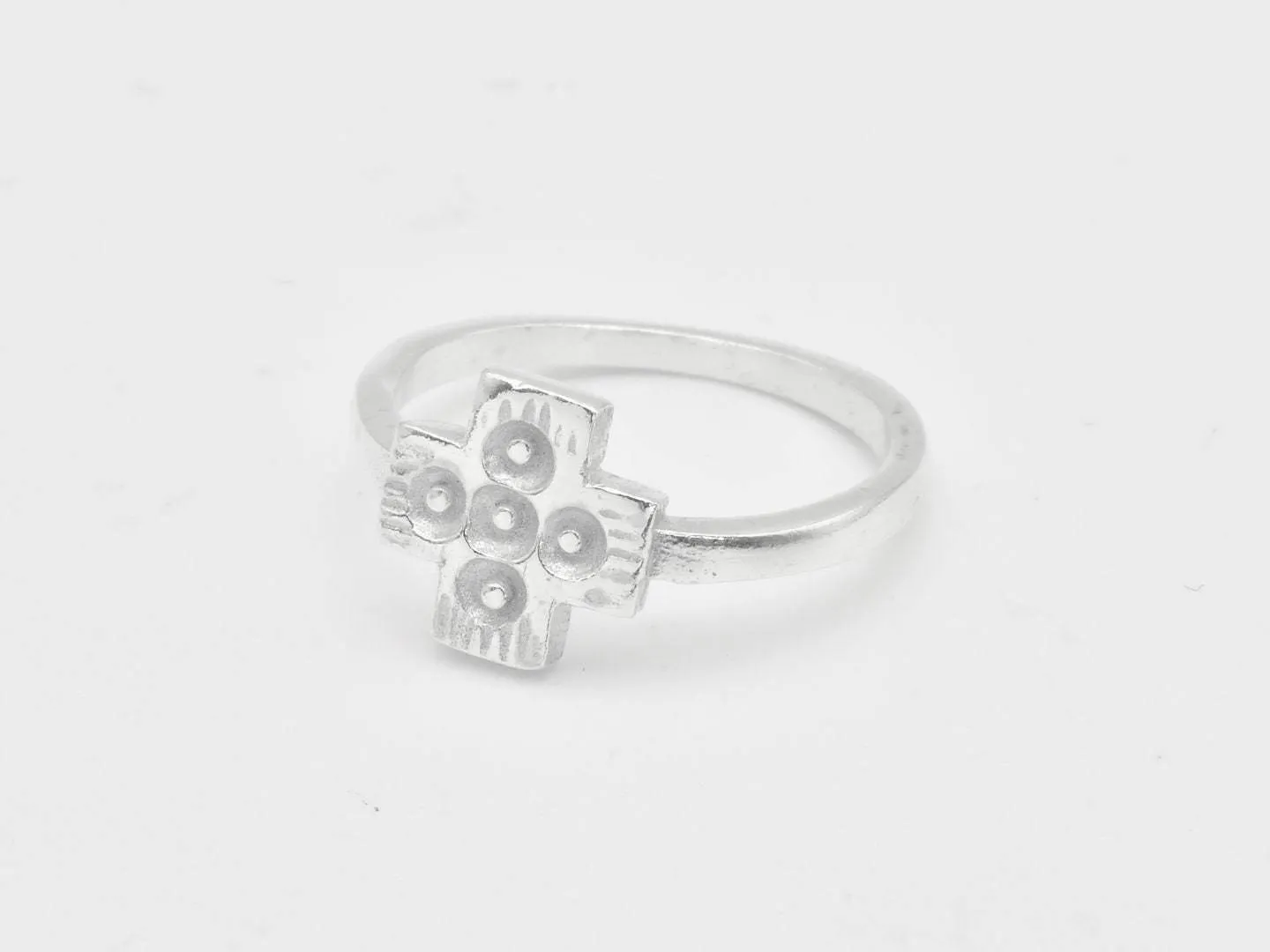 Silver Cross Ring - Cross Band - Dotted Cross Ring