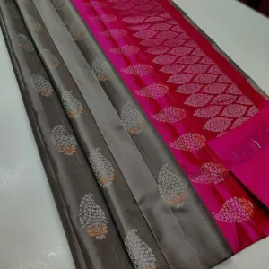 Skinny Grey Soft Silk Saree With Profuse Blouse Piece