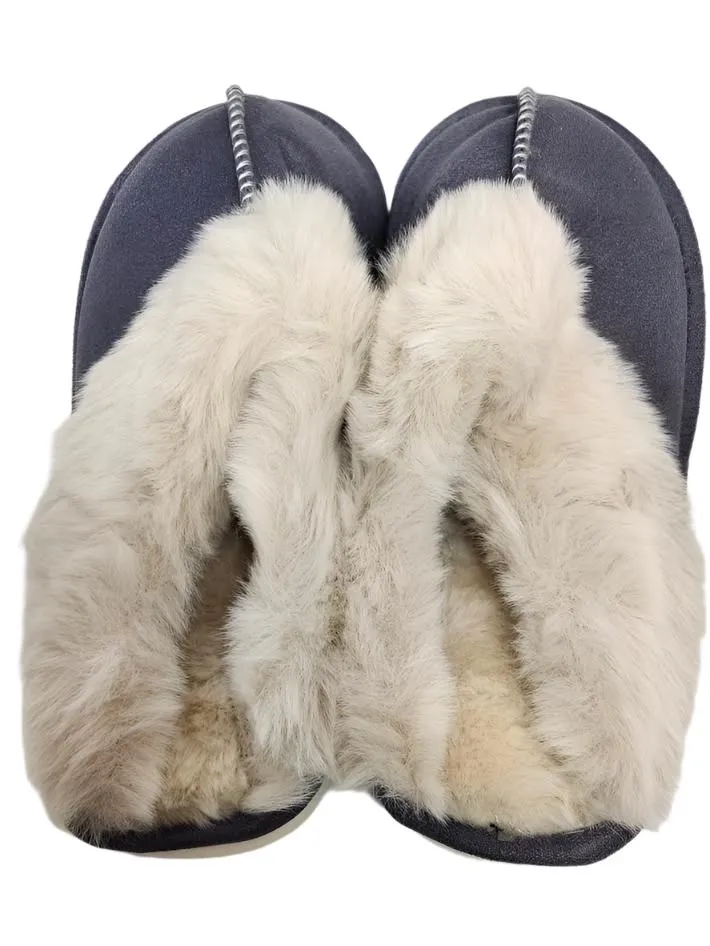 Slippers Grey / Blue  Fur Lined RTSLGR