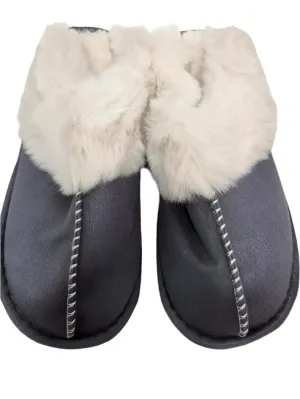 Slippers Grey / Blue  Fur Lined RTSLGR