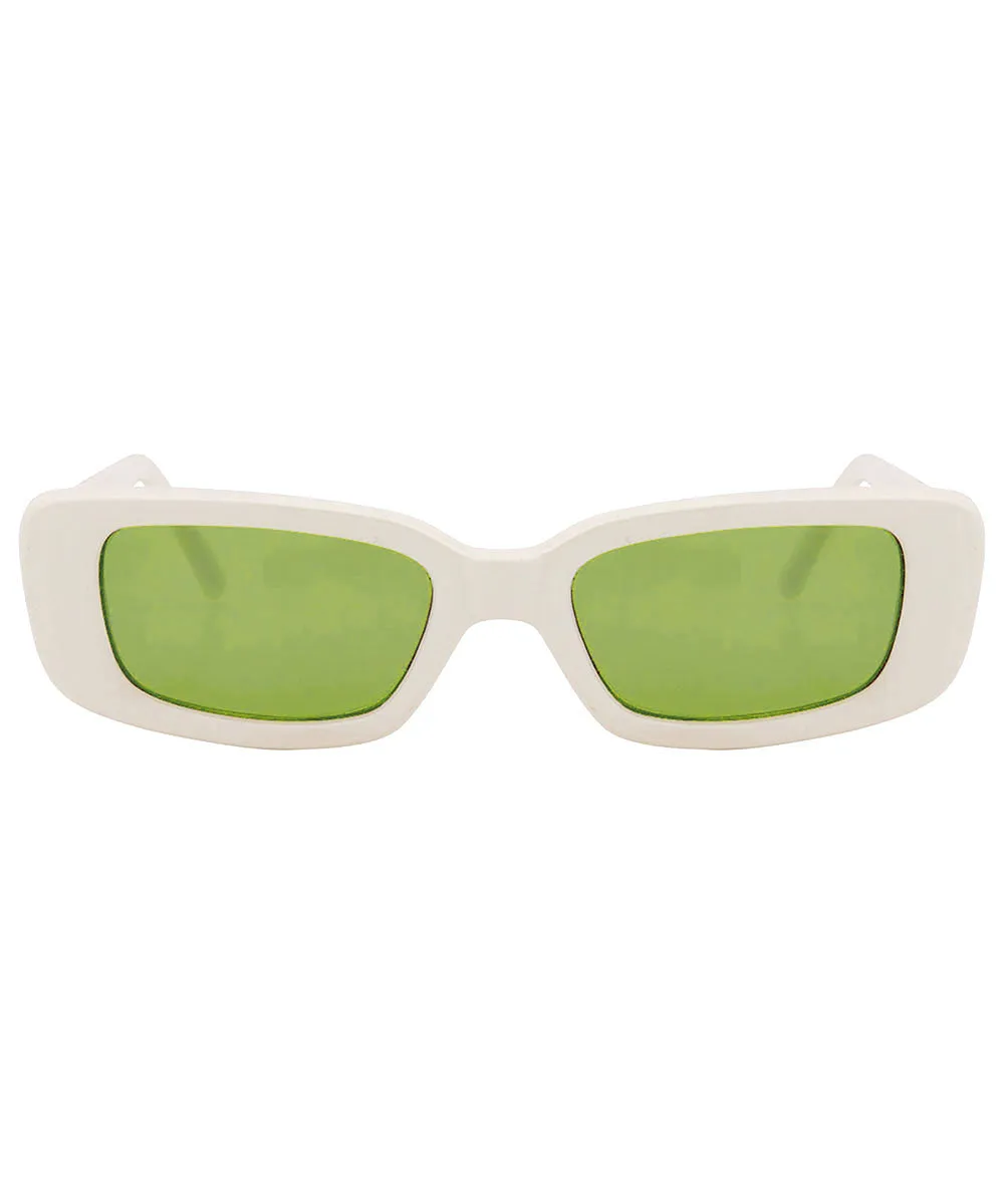 SUCK IT! Bone/Green Square Sunglasses