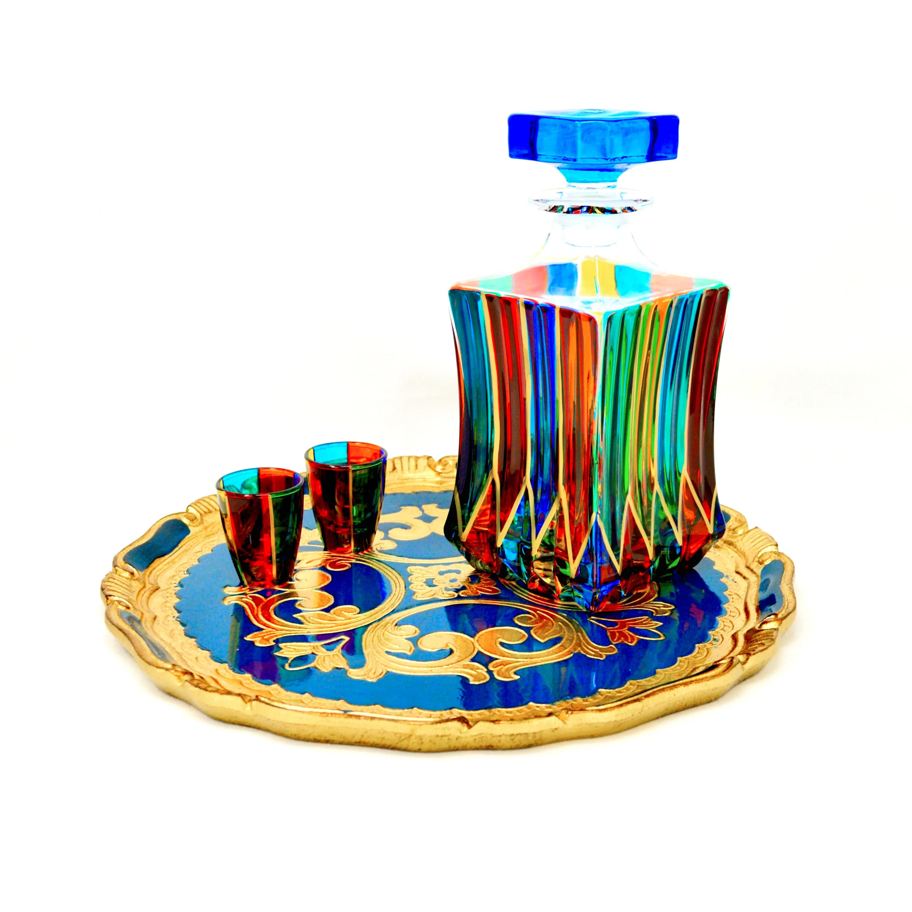 Swatch Decanter, Hand-Painted Italian Crystal, Made in Italy