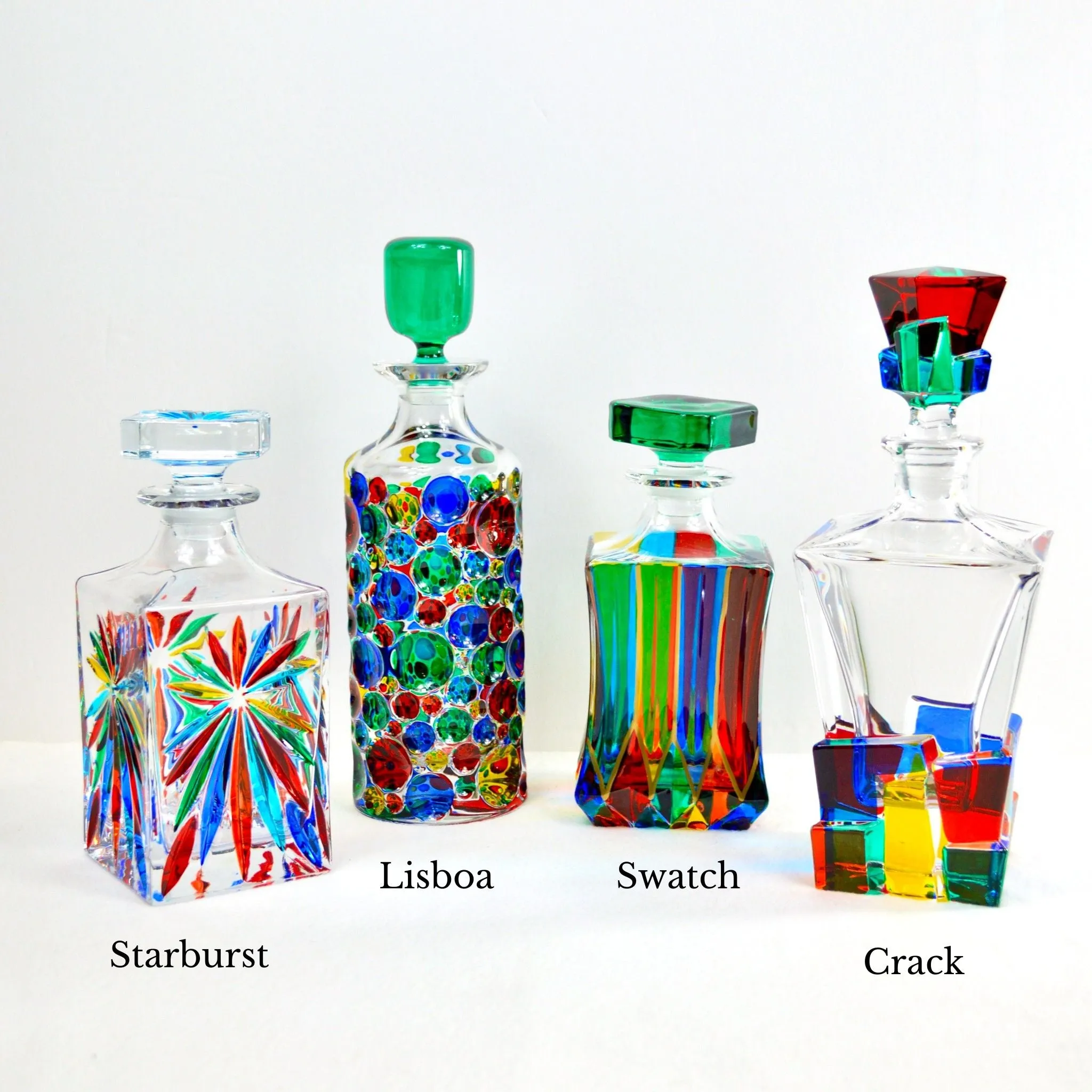 Swatch Decanter, Hand-Painted Italian Crystal, Made in Italy