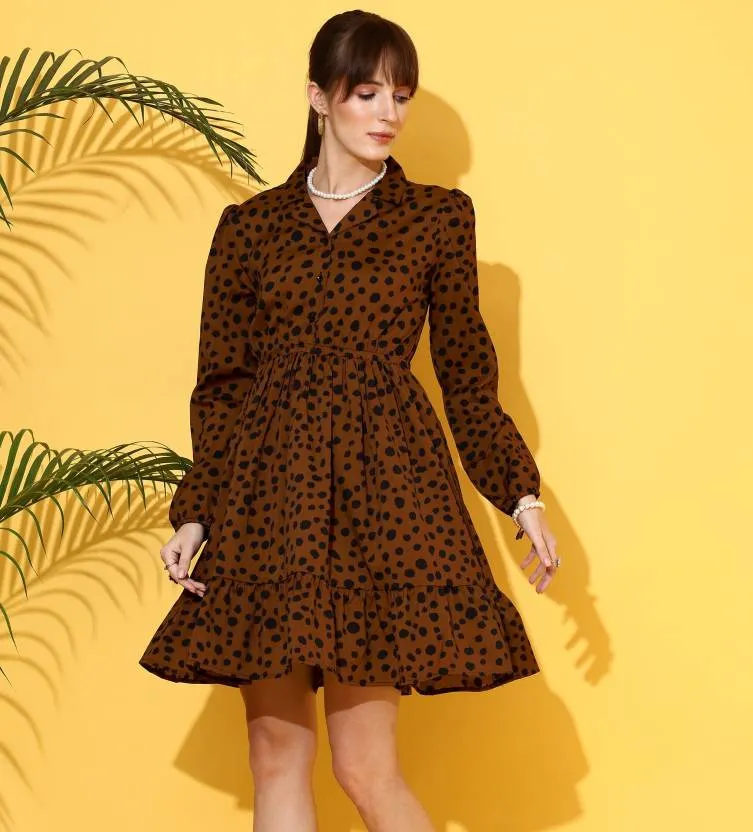 Timeless Elegance Brown Printed Dress