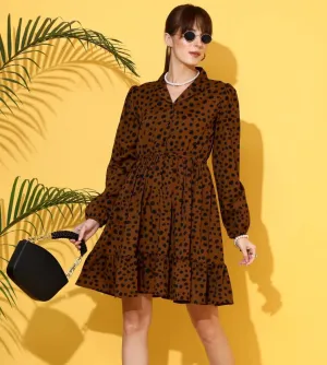 Timeless Elegance Brown Printed Dress