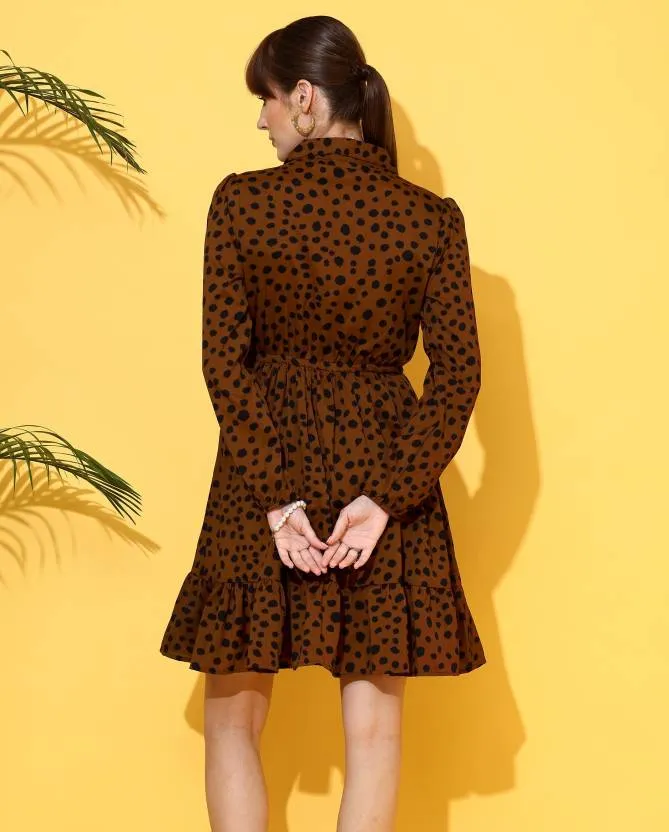 Timeless Elegance Brown Printed Dress