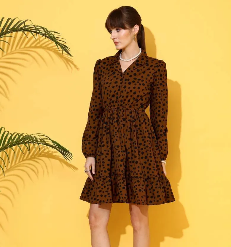 Timeless Elegance Brown Printed Dress