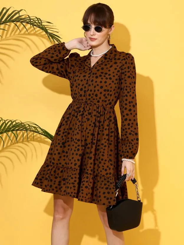 Timeless Elegance Brown Printed Dress