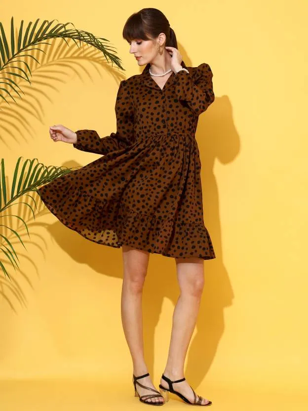 Timeless Elegance Brown Printed Dress