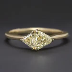 TRILLION DIAMOND COCKTAIL RING 0.80ct FANCY YELLOW GEOMETRIC MINIMALIST 14k GOLD