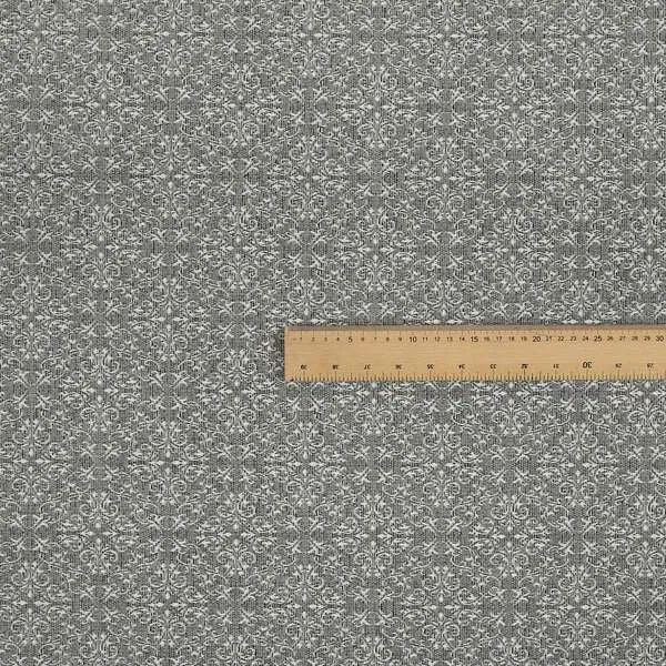 Victoria Medallion Design Fabric In Grey Woven Soft Chenille Furnishing Fabric JO-75 - Made To Measure Curtains