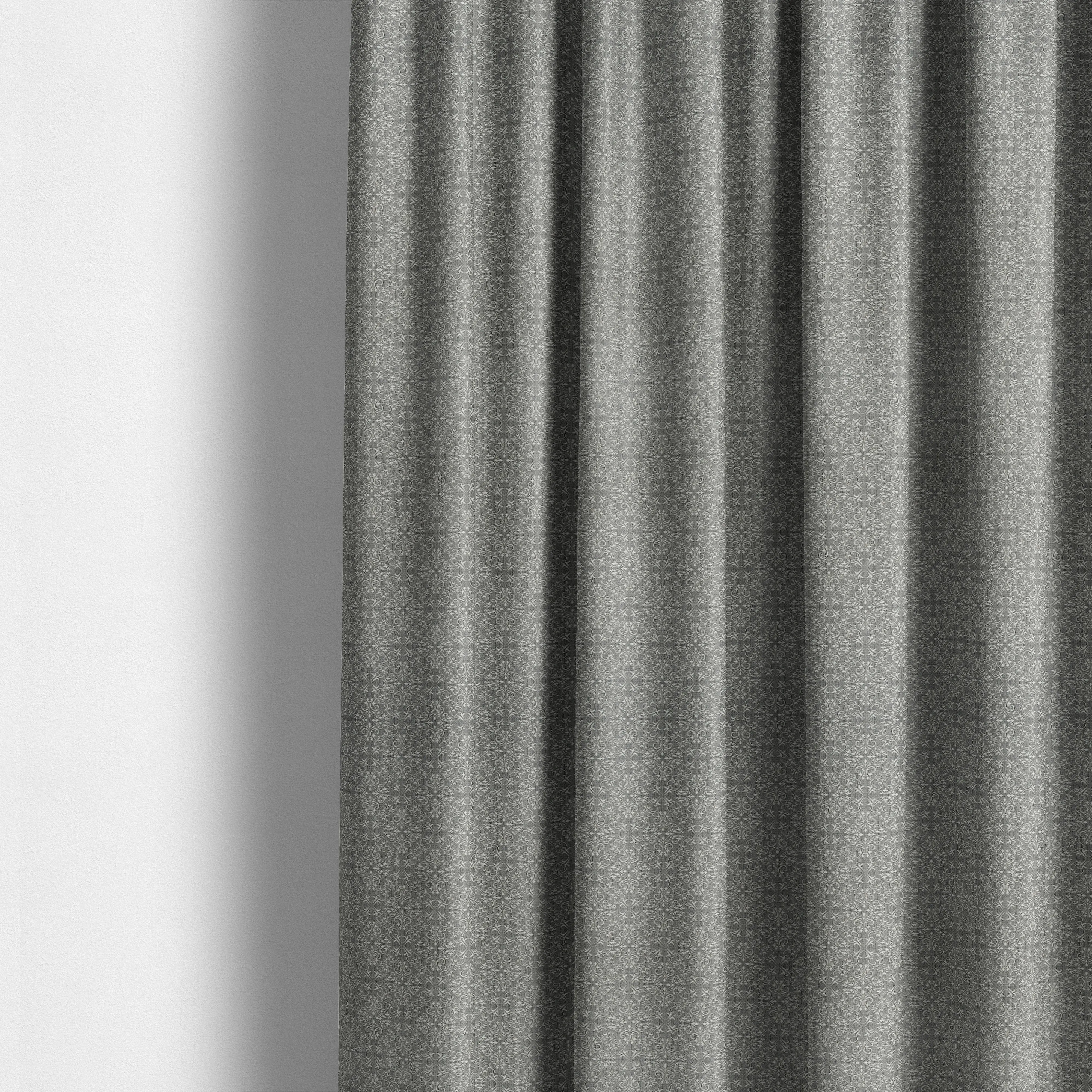 Victoria Medallion Design Fabric In Grey Woven Soft Chenille Furnishing Fabric JO-75 - Made To Measure Curtains