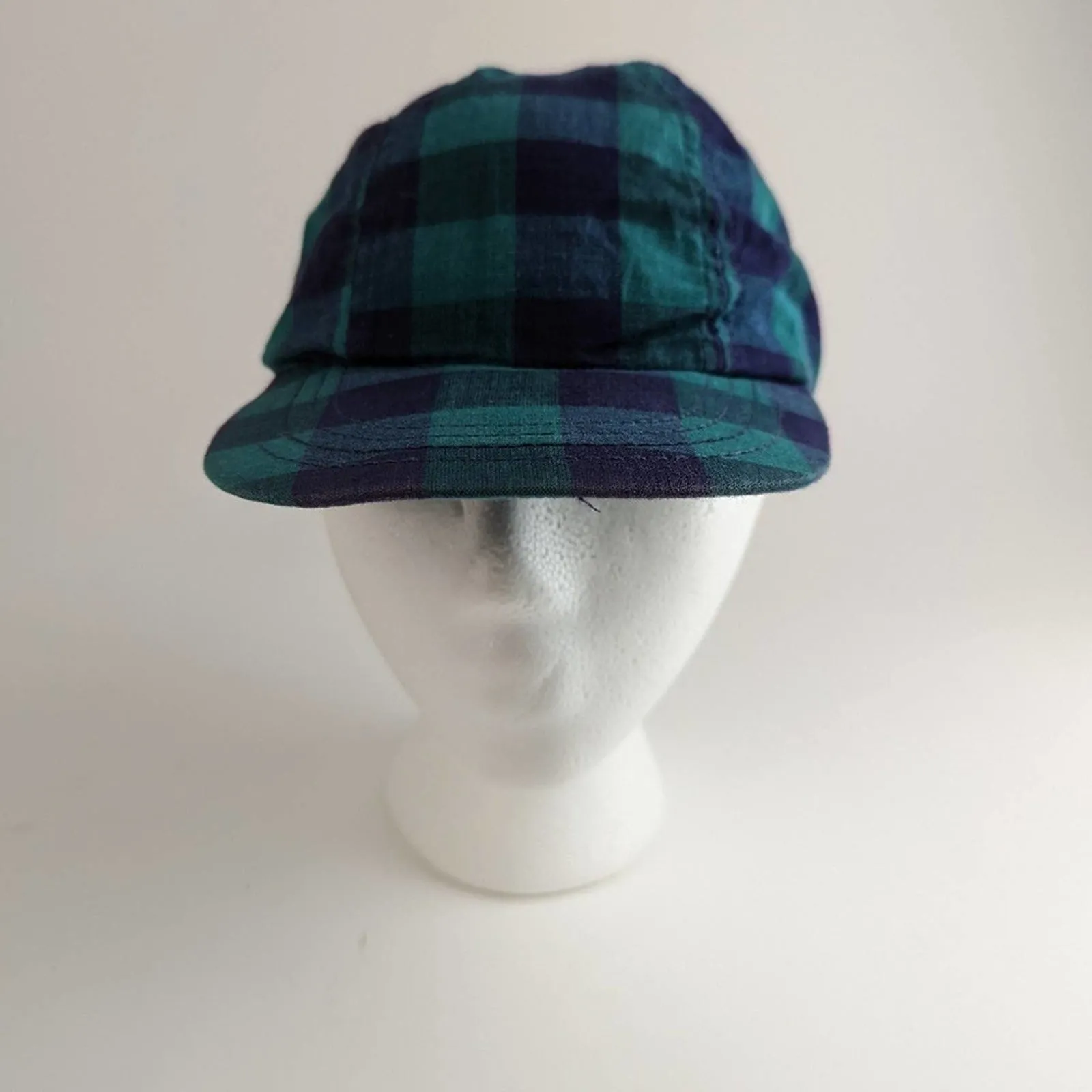 Vintage 90s Boston Traders Green Plaid Flannel Elastic Back Hat