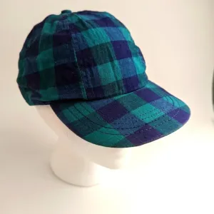 Vintage 90s Boston Traders Green Plaid Flannel Elastic Back Hat