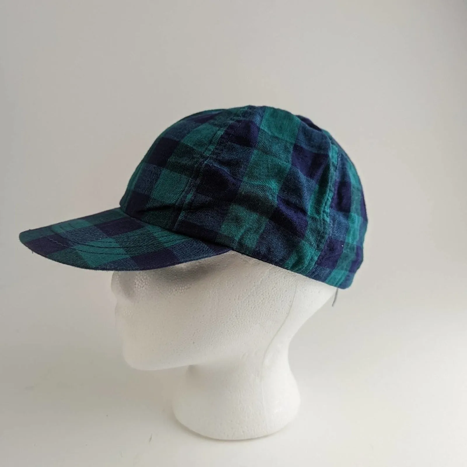 Vintage 90s Boston Traders Green Plaid Flannel Elastic Back Hat