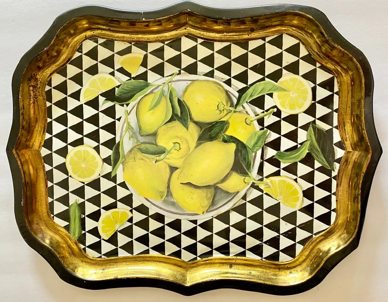 Vintage Bowl of Lemons Toleware Tray London England