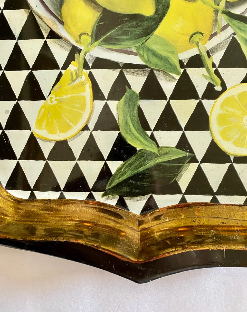 Vintage Bowl of Lemons Toleware Tray London England