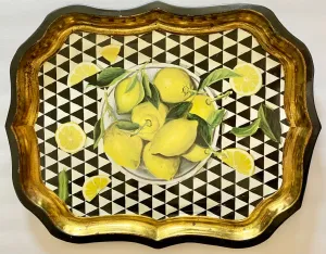 Vintage Bowl of Lemons Toleware Tray London England