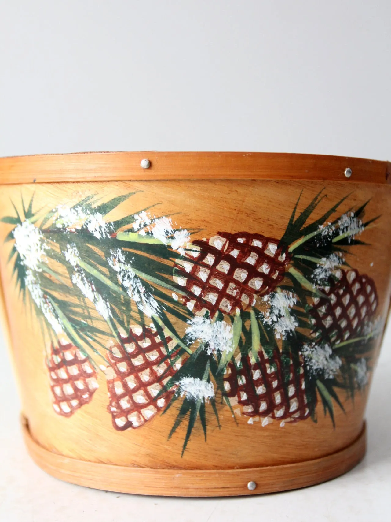 vintage hand-painted balsa wood basket