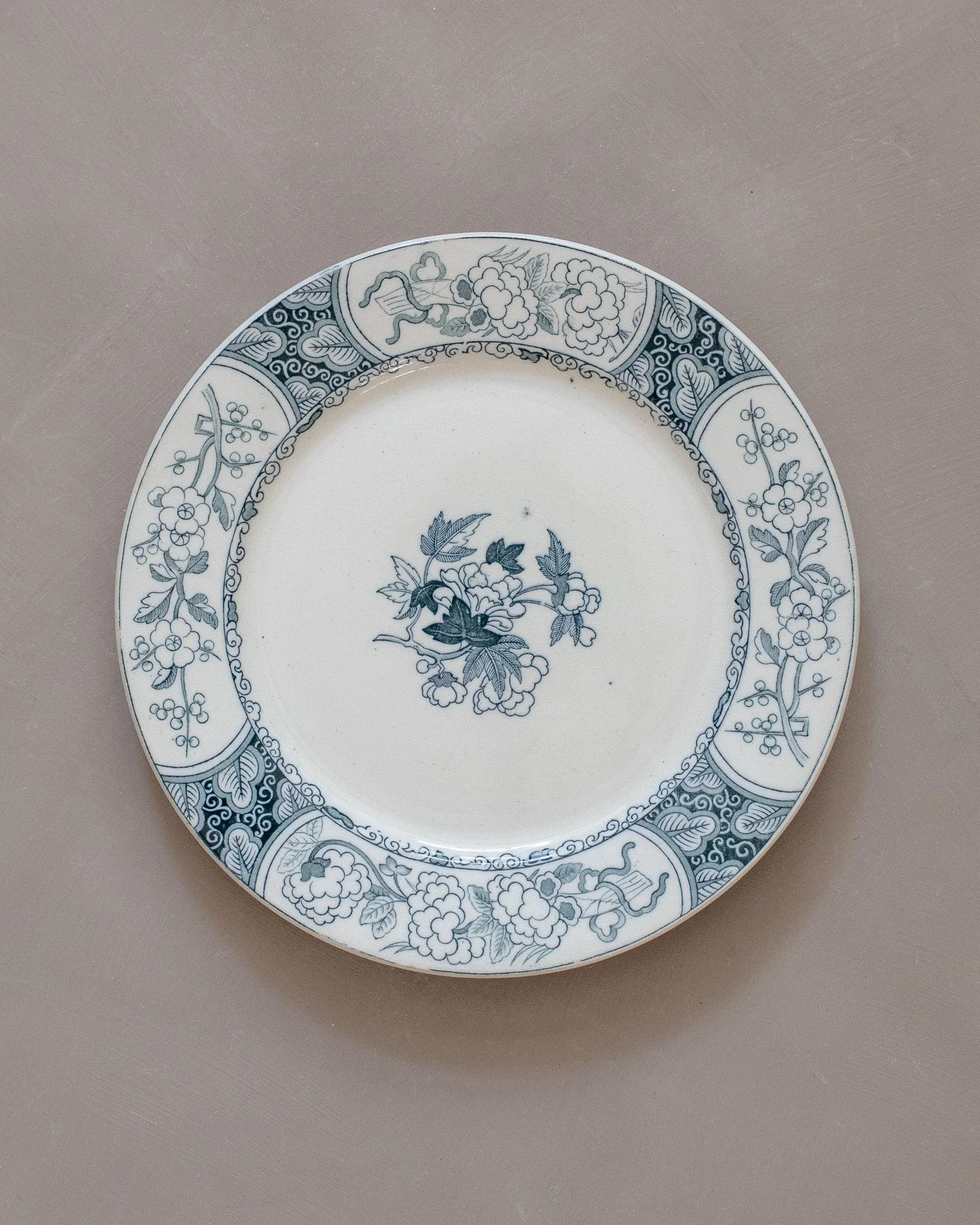 Vintage Transferware Dinner Plate - Navy  Plum Blossoms
