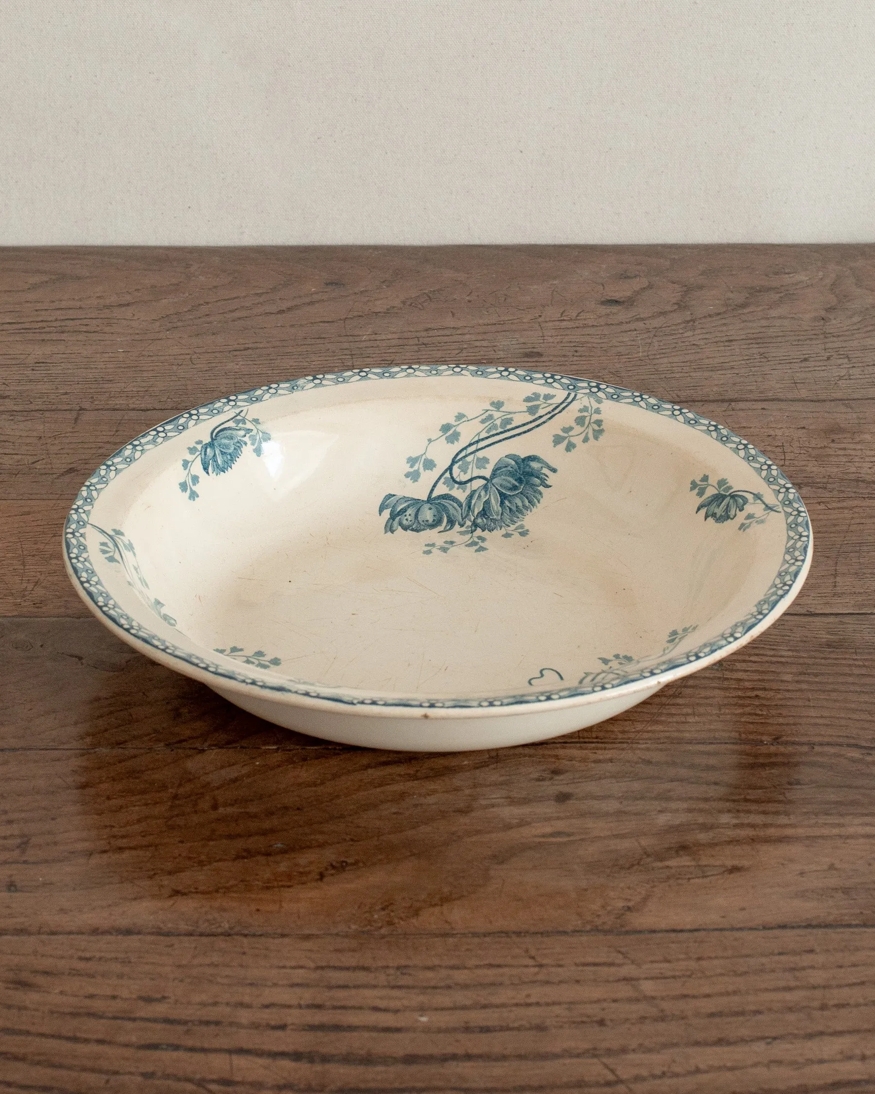 Vintage Transferware Salad Bowl - Indigo Peony II