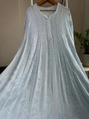 Viscose Chikankari Anarkali - Baby Blue
