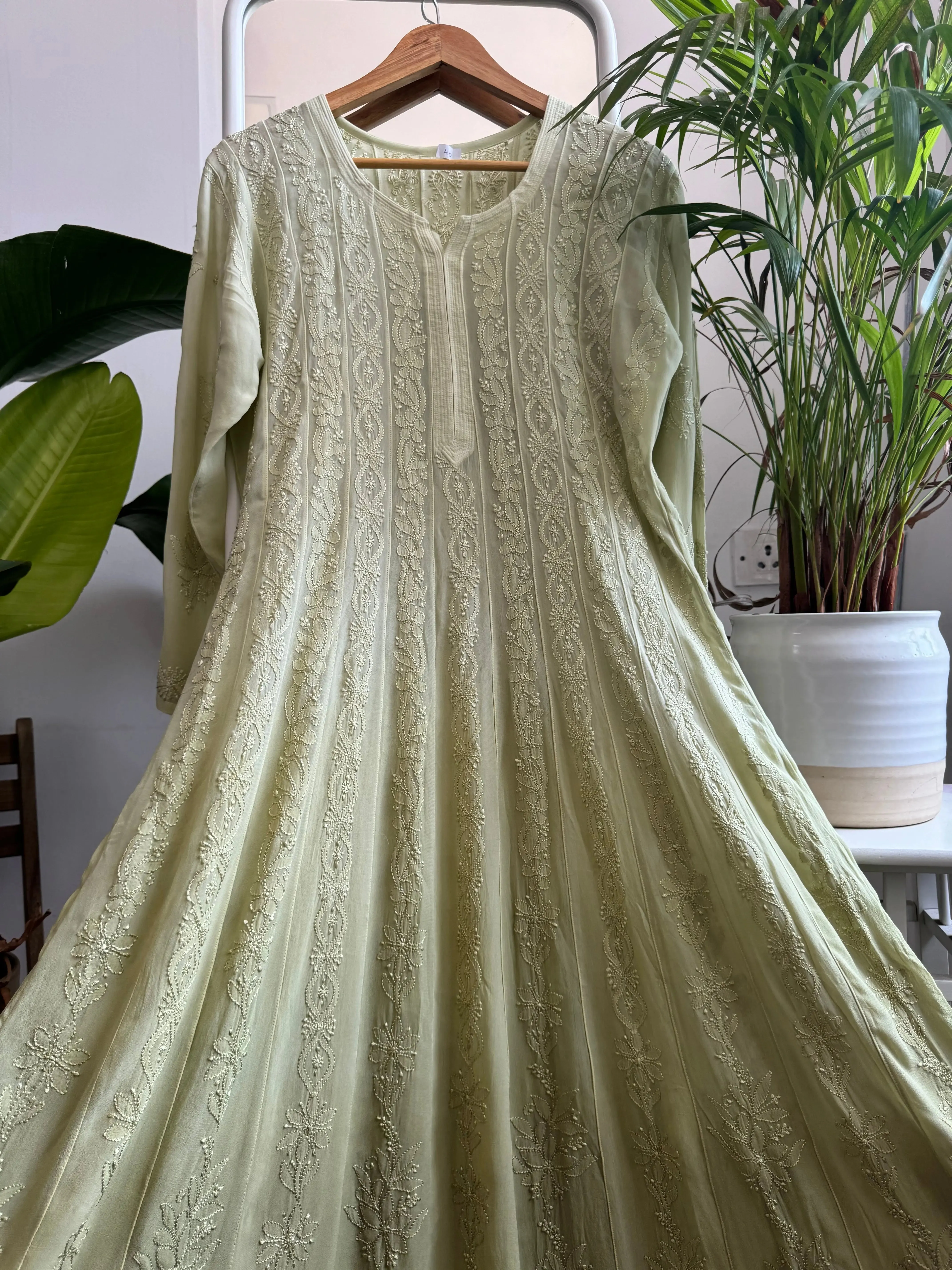 Viscose Chikankari Anarkali - Green