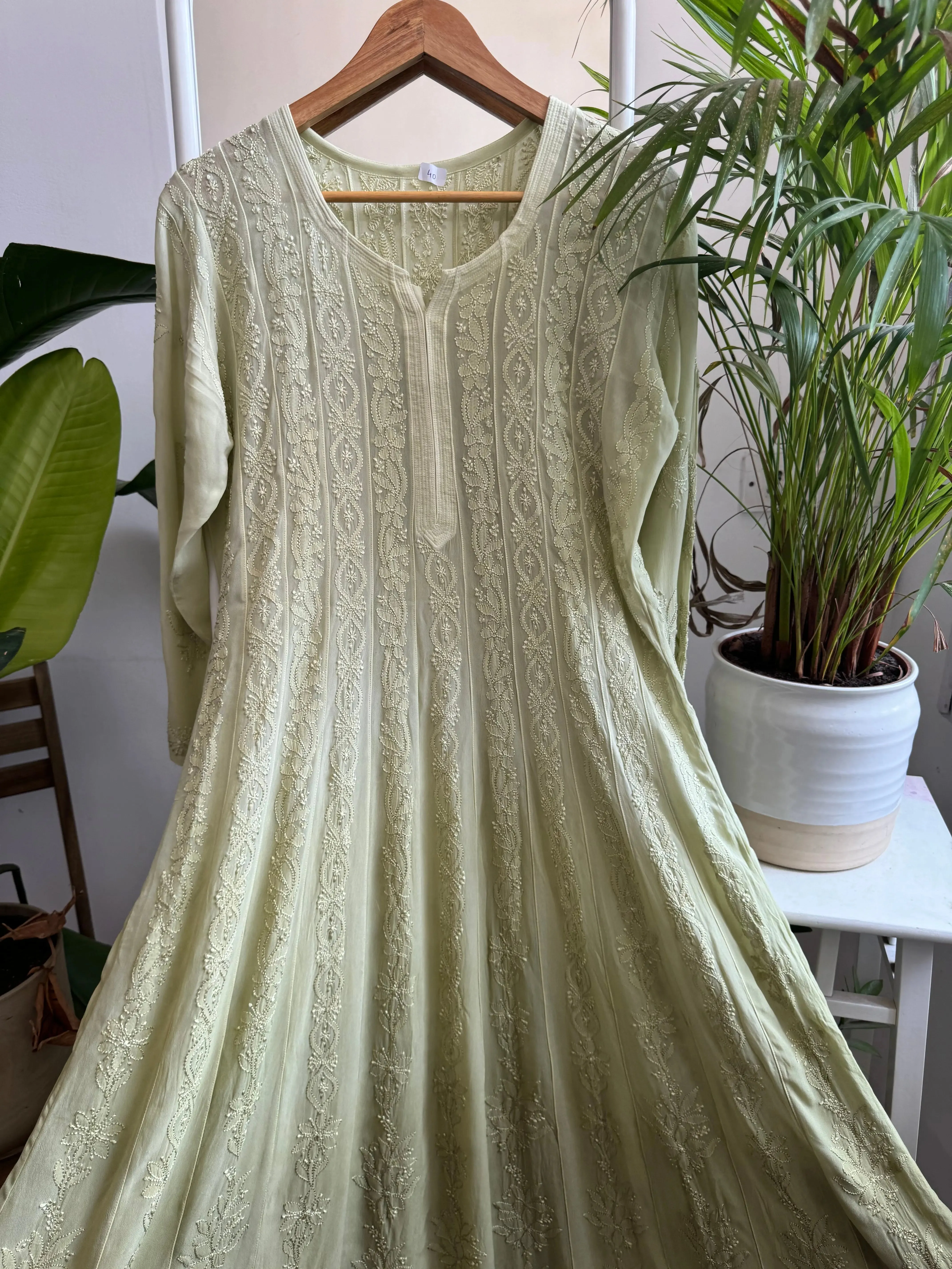 Viscose Chikankari Anarkali - Green