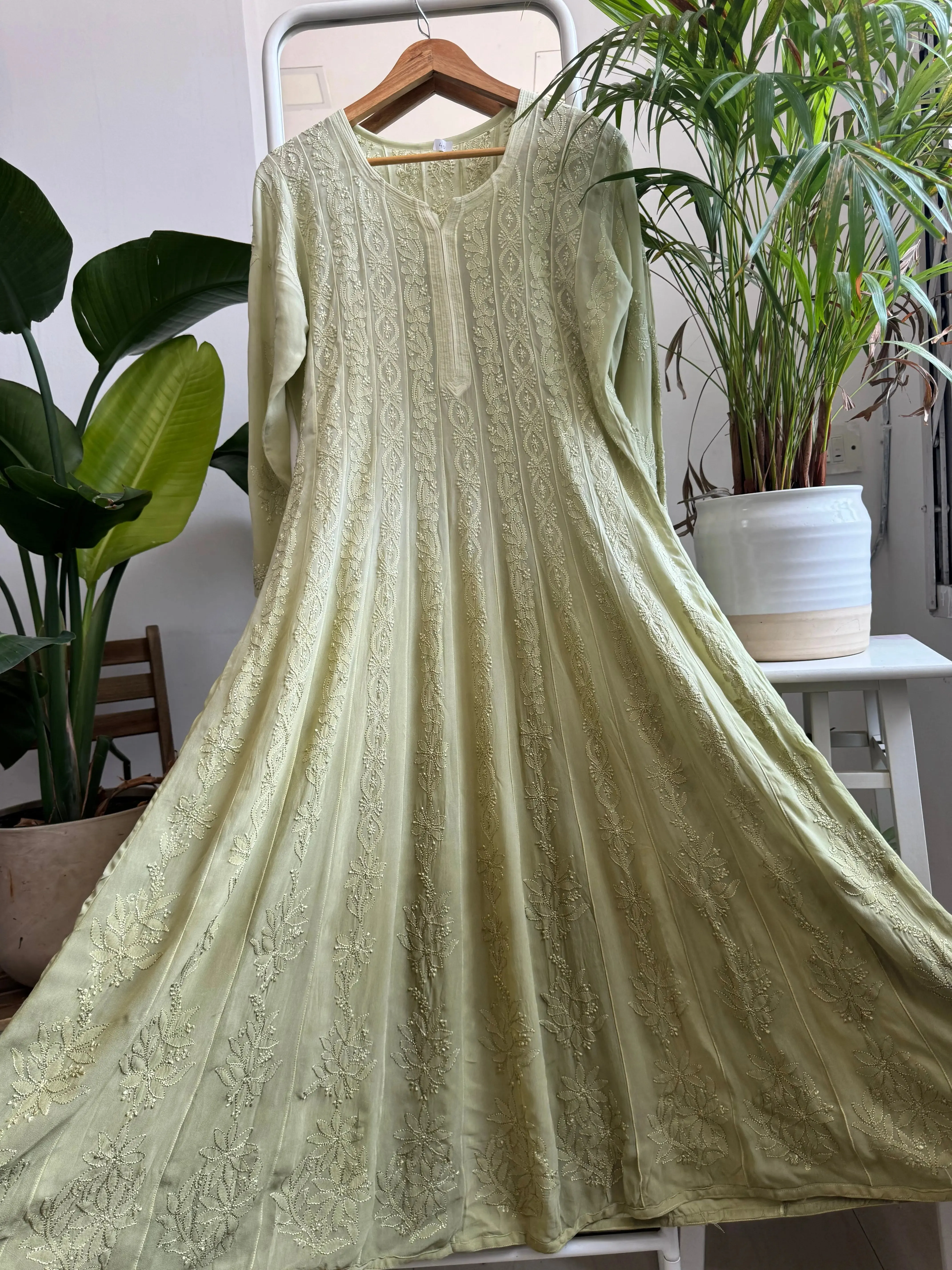Viscose Chikankari Anarkali - Green