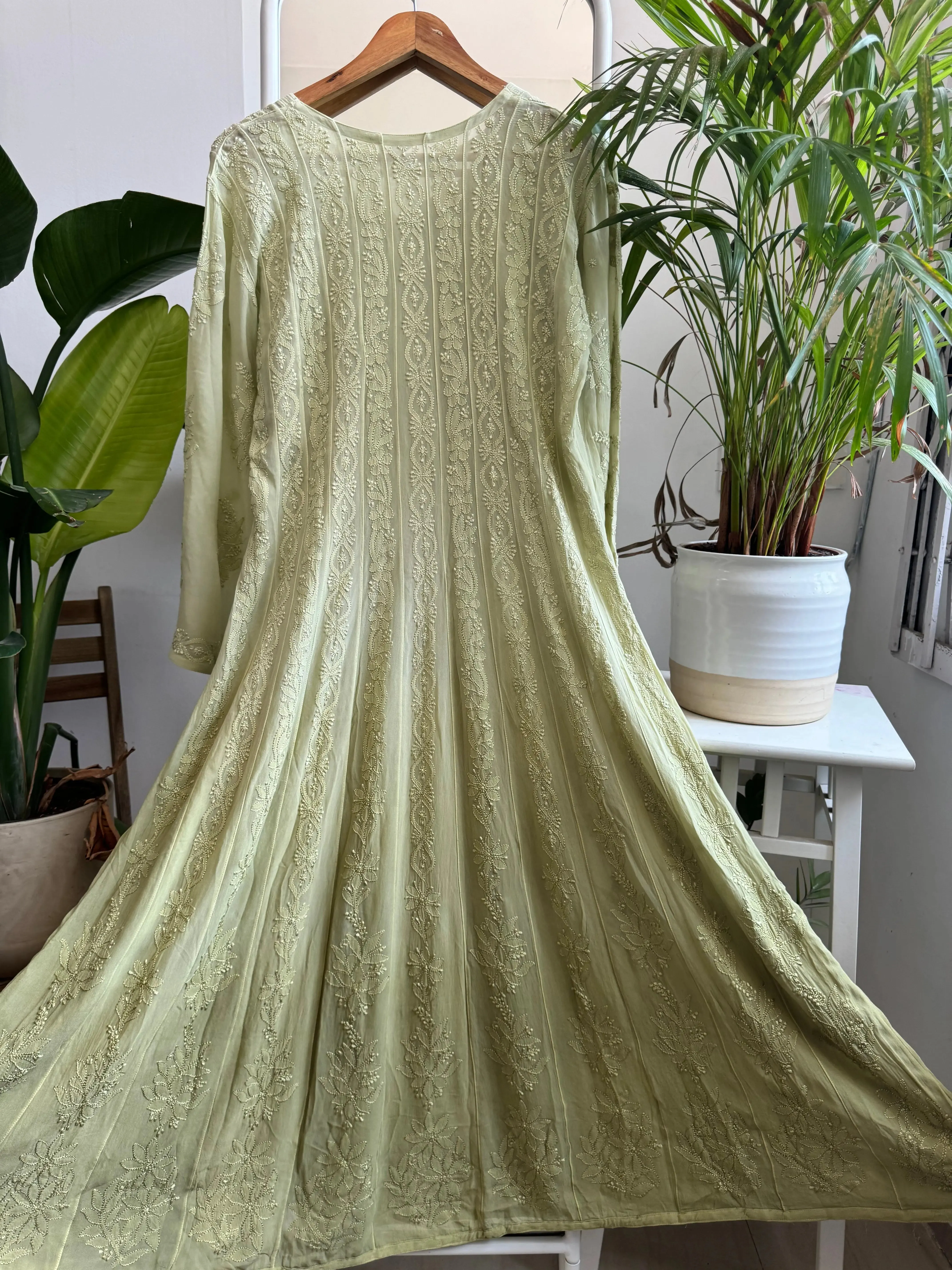 Viscose Chikankari Anarkali - Green